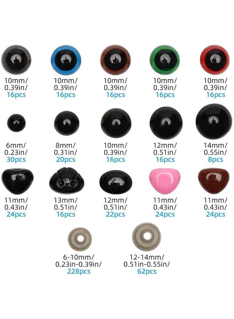 ChicAbode 570 Pcs Plastic Safety Eyes and Noses with Washers, Diameter 6~14mm Craft Doll Eyes and Teddy Bear Nose, Well Polished and Durable, for Amigurumi, Crafts Doll, Plush Animal, Teddy Bear Making - Image 2